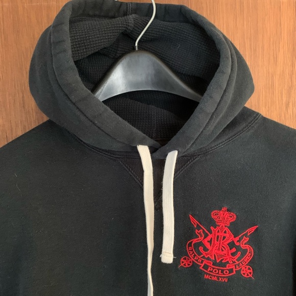 Polo by Ralph Lauren Men’s Large Hoodie Sweatshirt Red Black Vintage Cotton - Picture 3 of 13